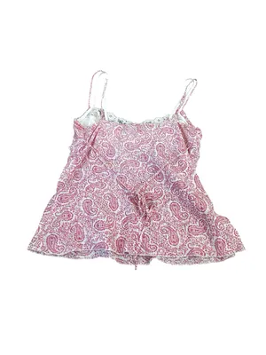 Vintage Anchor Blue Pink Paisley Babydoll Top Tie Back Cream Lace Trim Y2K thumbnail 6