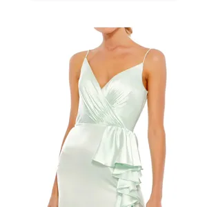Mac Duggal Gown Womens 4‎ Mint Green Ruffle Side Slit Satin Formal Dress 26543L thumbnail 3