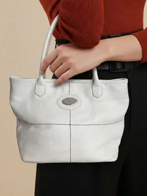 Italian Furla White Pebbled Leather Top-Handle white handbag purse thumbnail 1