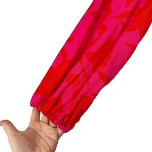 Kate Spade‎ x Target Vibrant Bright Red Pink Linen Blend Long Sleeve Midi Dress thumbnail 9