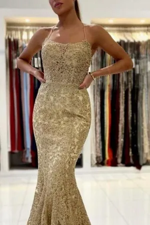 Amelia Couture Gold Mermaid Prom Dress thumbnail 1