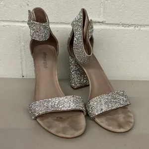 Jeffrey Campbell sz8 glitter open toe ankle strap heels rhinestone jewels silver thumbnail 2
