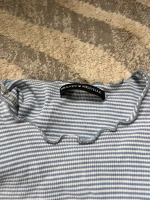 Brandy Melville blue and white striped ruffle edge tee thumbnail 2