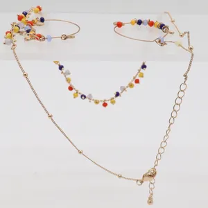 Boho Gold Tone Multi Color Seed Bead Necklace and Hoop Earring Jewelry Set thumbnail 3