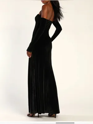 LULUS Women’s Elegant Class Sleeveless Black Velvet Strapless Maxi Dress Size L thumbnail 2