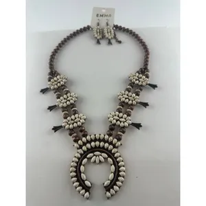 EMMA Southwestern White Stone & Copper Squash Blossom Necklace and Earring Set thumbnail 3