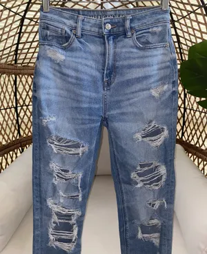 American Eagle Outfitters women’s heavy distressed ripped mom jean size thumbnail 6