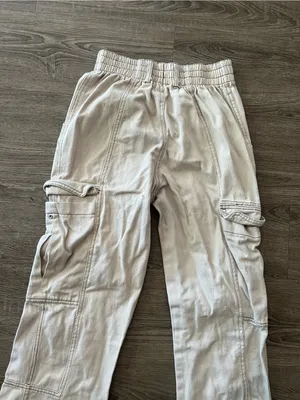 RSQ Wide Leg Baggy Pants Womens Medium Ecru Cargo Elastic Waist Cotton Utility thumbnail 9