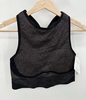 Victoria's Secret Black Shimmer High Neck‎ Sports Bra Women Size M Seamless AD16 thumbnail 1