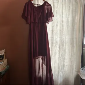 Jenny Packham Flutter Sleeve Luxe Chiffon Hi-Low Formal Dress‎ Cabernet NWT 2 thumbnail 7