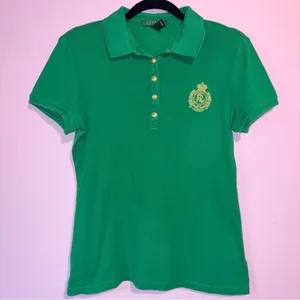 Lauren Ralph Lauren Green Polo Shirt Crest Logo Cotton M Preppy Academia School thumbnail 1