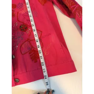 Laura Ashley Womens Pink‎ Embroidered Floral Applique Denim Jacket Small Spring thumbnail 8