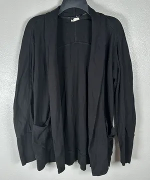 Pact Organic Cotton Airplane Wrap Cardigan Size Small Black Shawl Collar Pockets thumbnail 1