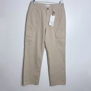 NWT Zara Straight Leg Cargo Pants Cream Neutral Size 6 Minimalist Casual 90s‎ thumbnail 2