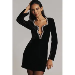Bardot Audrina‎ Velvet Dress NWT Medium 6 Anthropologie Black Rhinestone Trim thumbnail 11