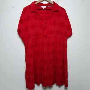 Umgee Womens 100% Cotton Dress Large Red Polka Dot Tiered Short Sleeve Boho‎ thumbnail 2