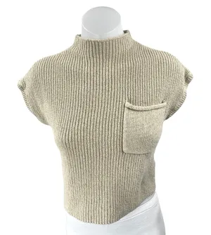 Free People Women's Beige Knit Short Sleeve Mock Neck Crop Sweater Top Size XS thumbnail 1