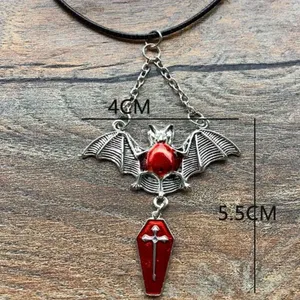 1pc‎ Red Bat & Coffin Gothic Bohemian Style Black Rope Necklace thumbnail 8