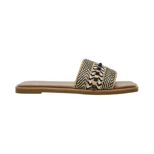NWT Wild Pair Womens Daisyy Slide Flat Sandals Embellished Black / Natural 8M thumbnail 2