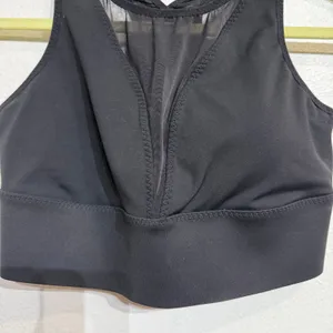 Athleta Black Mesh V Neck Longline Racerback Sports Bra Sz L thumbnail 3