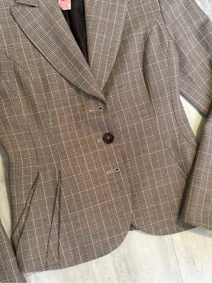 Pink Tartan Plaid Tailored Blazer in Brown and Gray thumbnail 5