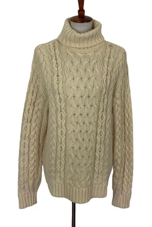 Now Caspi Chunky Cable Knit Cream Turtleneck Sweater Wool Blend L Cozy Winter thumbnail 1
