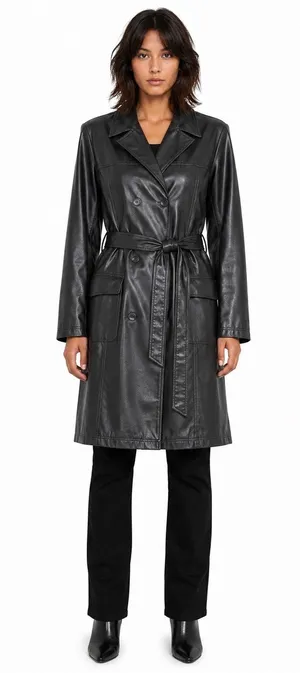 1990s Rave 4 Real Black Coated Stretch Trench Coat Women’s M/L thumbnail 1