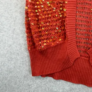 Necessary Objects Women's S Rust Orange Sequin 100% Silk Open Knit Cardigan Vest thumbnail 2