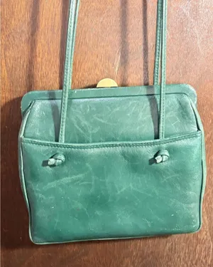 Vintage Ganson Emerald Green Leather Crossbody Bag Kiss Lock Frame Retro‎ 80s thumbnail 1