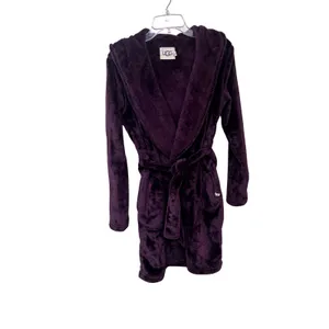 UGG Womens Purple Plush Hooded Robe Soft Fleece Belted Bathrobe Small thumbnail 15
