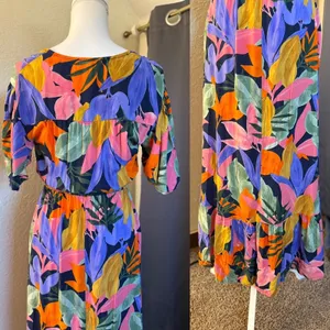 Abel The Label Tropical Floral High Low Maxi Dress Smocked Waist Womens Small‎ thumbnail 9