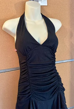La Belle Vintage Y2K Black Glitter Ruched Halter Tiered Dress Medium Homecoming thumbnail 5