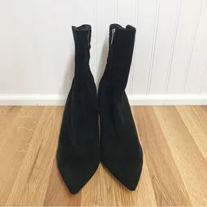 ZAC POSEN Black Ruched Suede Stiletto Midi Boot‎ Bootie Pointed Toe Size 11 thumbnail 3