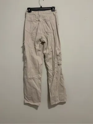 Abercrombie & Fitch Light Beige Wide Leg Cargo Jeans thumbnail 3