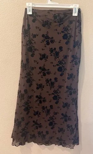 Women’s Brown Floral Midi Skirt - Black Print thumbnail 1