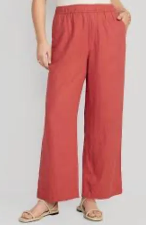 Old Navy High-Waisted Linen-Blend Wide-Leg Pants in Amberglow Large thumbnail 1