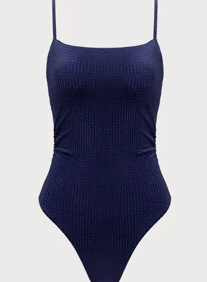 Berlook Navy Textured Backless One-Piece Swimsuit 18 thumbnail 7