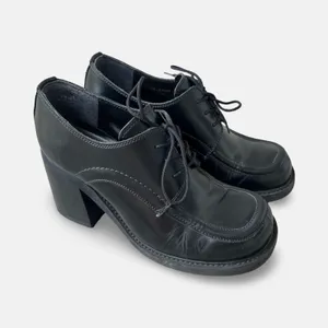Vintage Y2K Steve Madden Black Leather Chunky Heel Oxford Shoes Size 7.5 grunge thumbnail 3