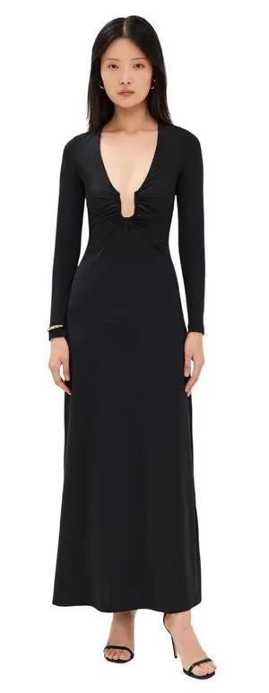 NWT Bardot Women's Remy Embellished Plunge Neck Maxi Knit Dress 59475DB Black 10 thumbnail 1