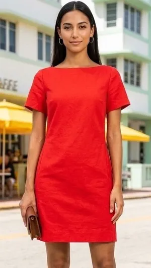 Maeve Anthropologie Red Bow Back Open Back Shift Mini Dress Sz 10 Short Sleeve thumbnail 1