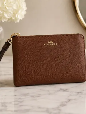 Coach Brown Pebbled Leather Wristlet Clutch NWT thumbnail 2