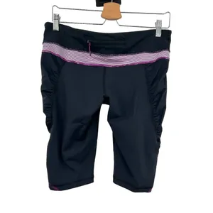Lululemon‎ Take Flight Bike Shorts Black Purple Stripe Size 10 thumbnail 4