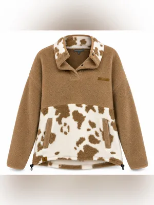 Simply Southern Cow Print Sherpa Pullover L thumbnail 2