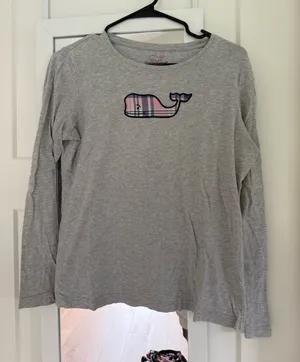 Vineyard Vines Gray Long-Sleeve Shirt with Pink Plaid Whale size M thumbnail 1