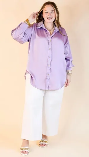 Entro Satin Long Sleeve Button Up Top Purple thumbnail 1