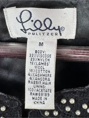 Vintage Lilly Pulitzer Embroidered Pearl Bead Crop Cardigan Sweater Black Medium thumbnail 8
