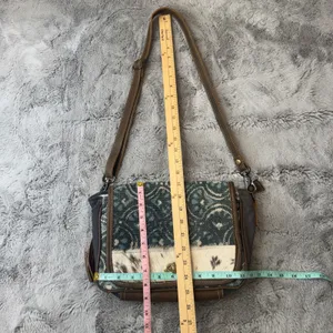 Myra Bag Canvas Cowhide Rug Tapestry Crossbody‎ Bag Teal Brown S-1250 thumbnail 7