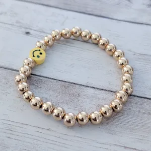 Gold Tone Stretch Bracelet with Yellow Smiley Face - Happy Theme thumbnail 3