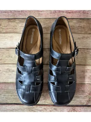 Naturalizer Black Leather Mary Jane Size 7.5M Adjustable Strap Comfort Shoes thumbnail 2