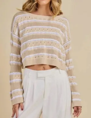 Hollister Beige tan and White Cropped beach casual Sweater Size XS thumbnail 1